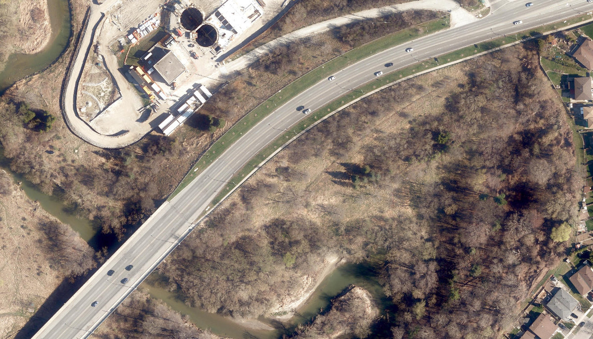 Rowntree Mills Park — aerial / top-down view